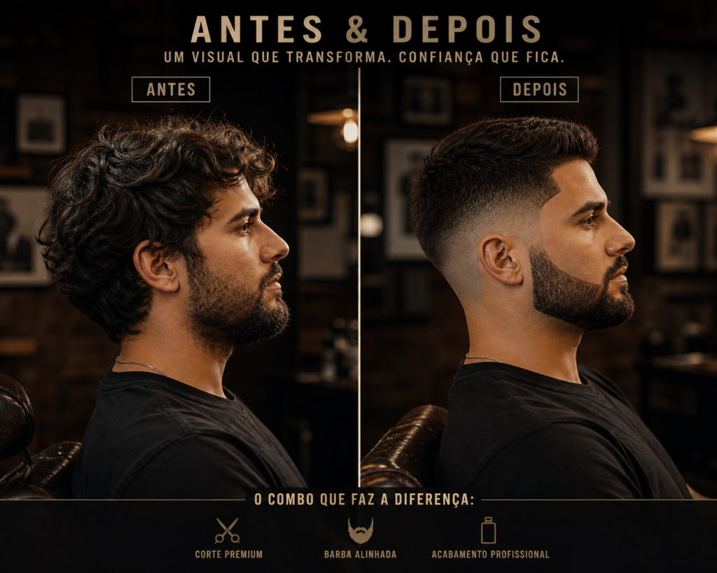 Antes e depois corte e barba em Braga feito por barbeiro profissional na Barbearia 27 de Agosto