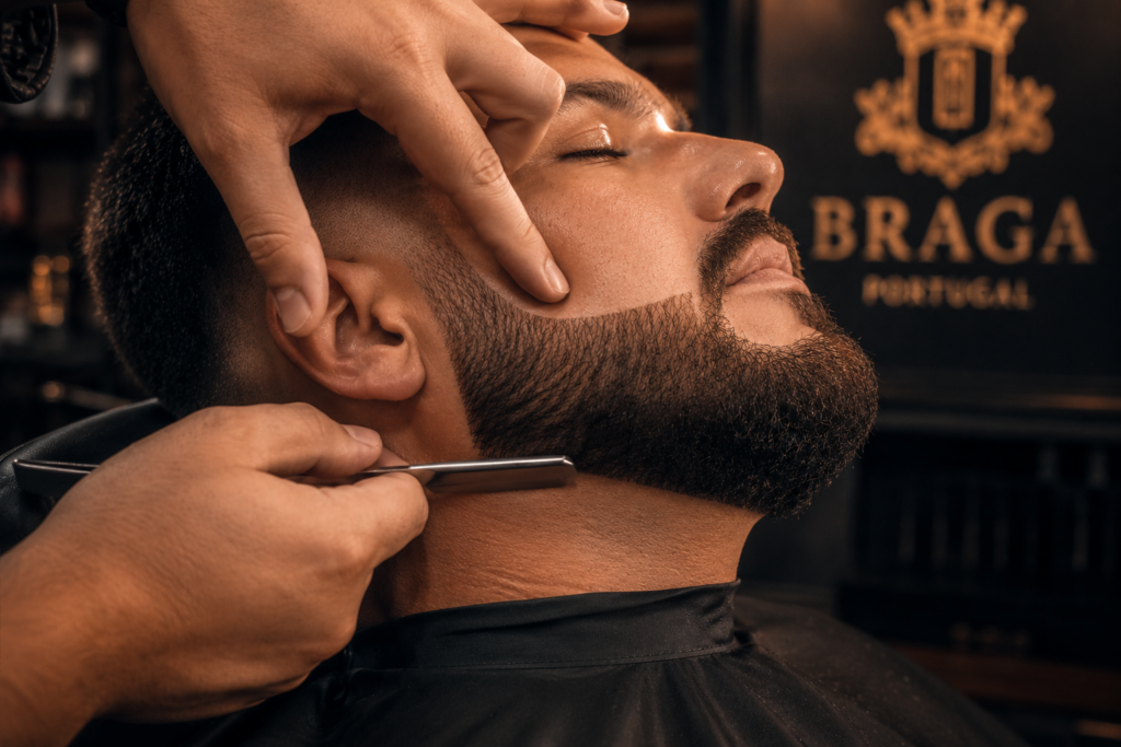 barba desenhada em Braga feita com navalha de precisão na Barbearia 27 de Agosto final
