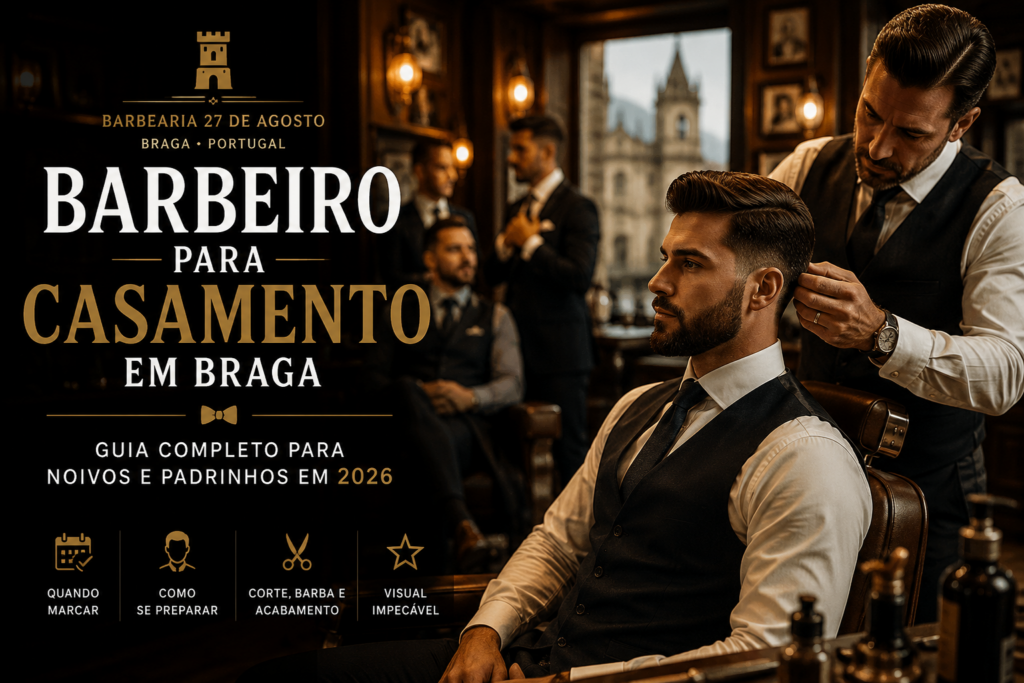 barbeiro para casamento em Braga noivo a preparar-se na Barbearia 27 de Agosto CAPA
