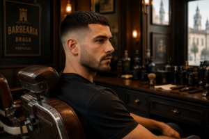 corte americano em Braga feito na Barbearia 27 de Agosto